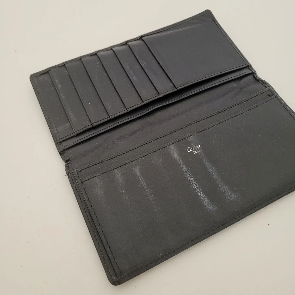 Cartier Paris Vintage Black Leather Long Bifold Wallet Made in Spain EPFL